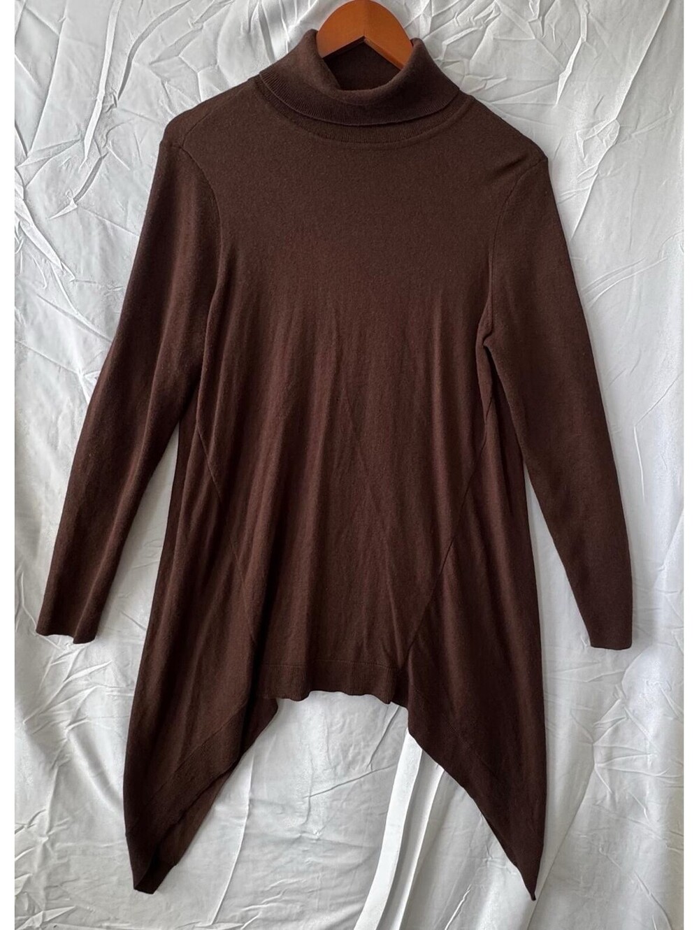Chicos Turtleneck Sweater Tunic M 1 Brown Asymmetric Cashmere Blend